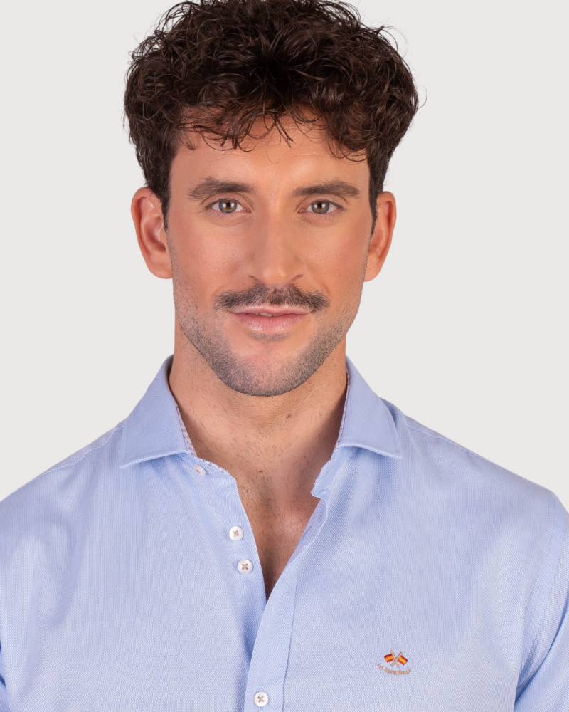 copy of copy of Camisa algodón-lino rayas con cuello botón