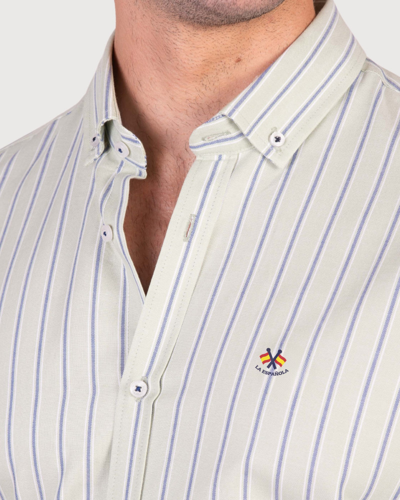 Camisa algodón-lino rayas con cuello botón | Camisería La Española