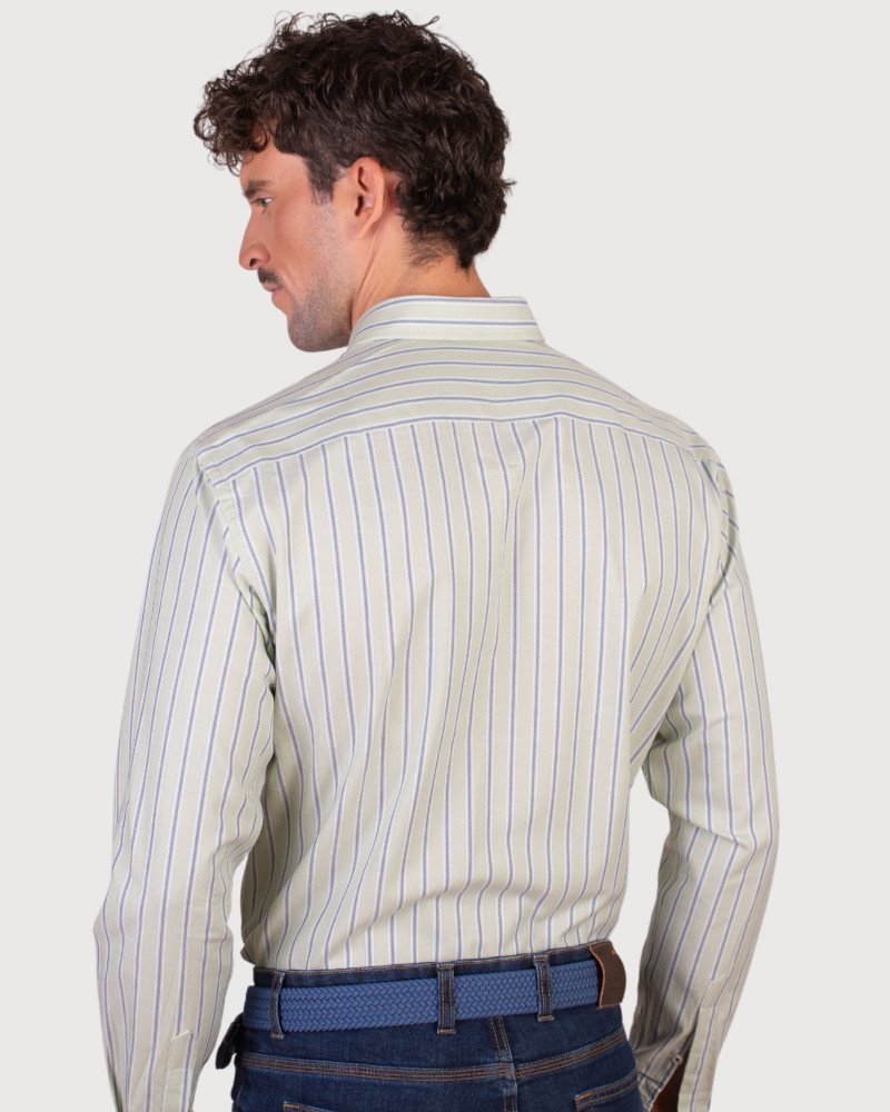 Camisa algodón-lino rayas con cuello botón | Camisería La Española