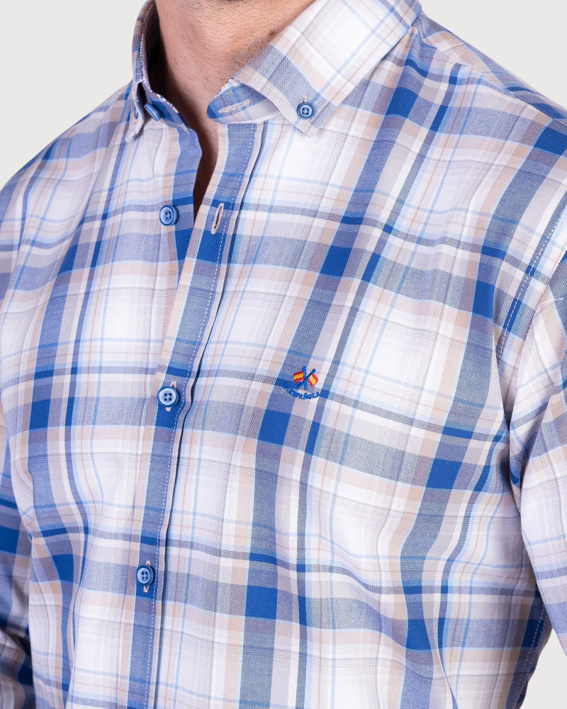 Camisa algodón-lino rayas con cuello botón | Camisería La Española