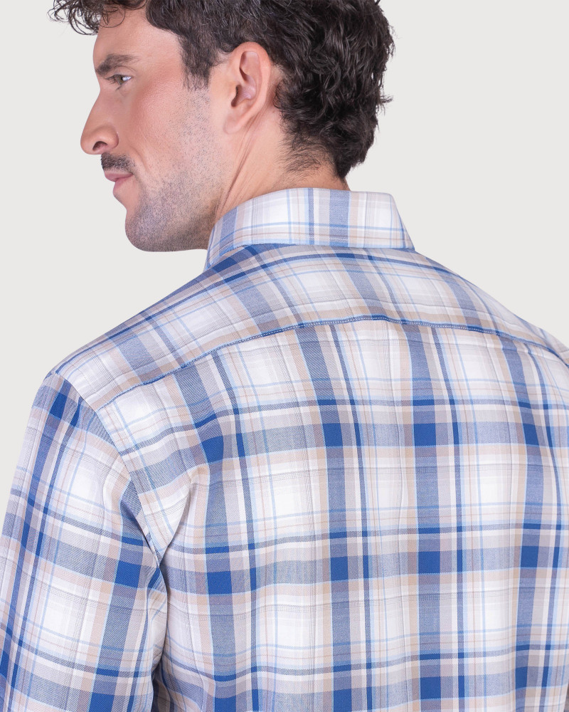 Camisa algodón-lino rayas con cuello botón | Camisería La Española