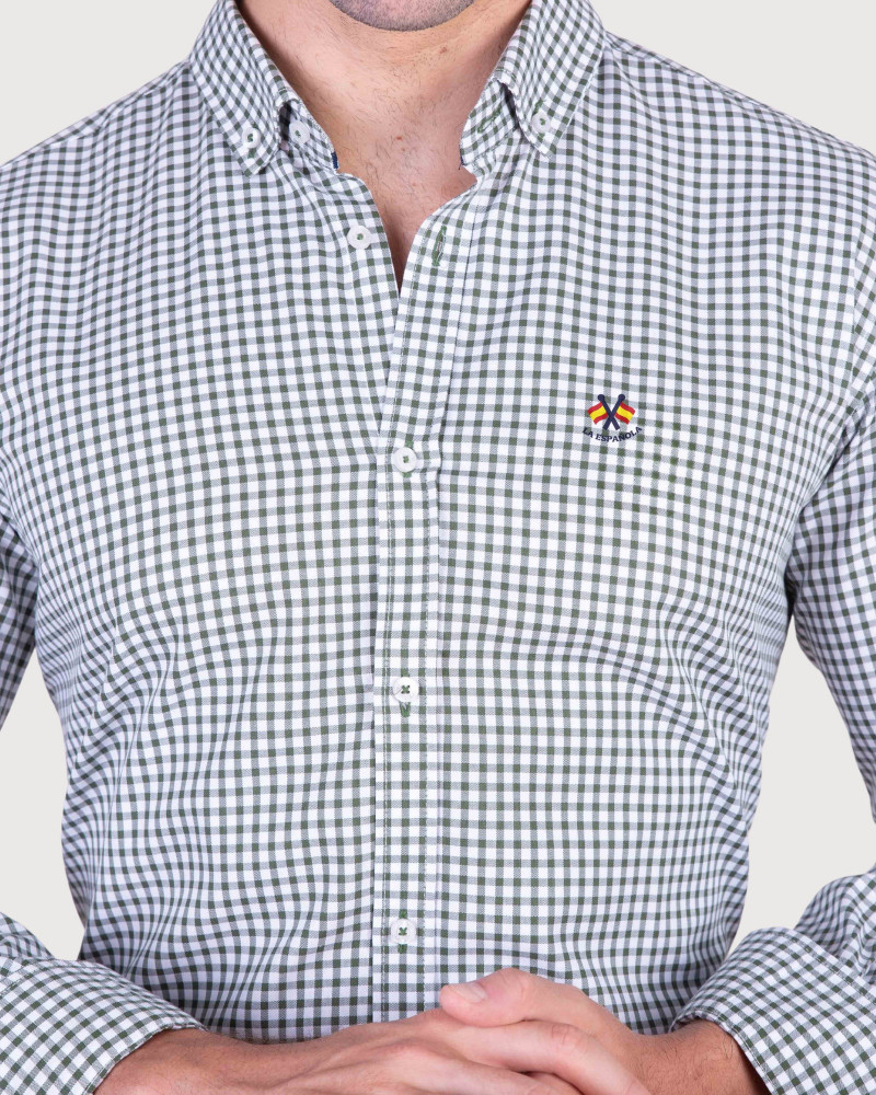 Camisa algodón-lino rayas con cuello botón | Camisería La Española