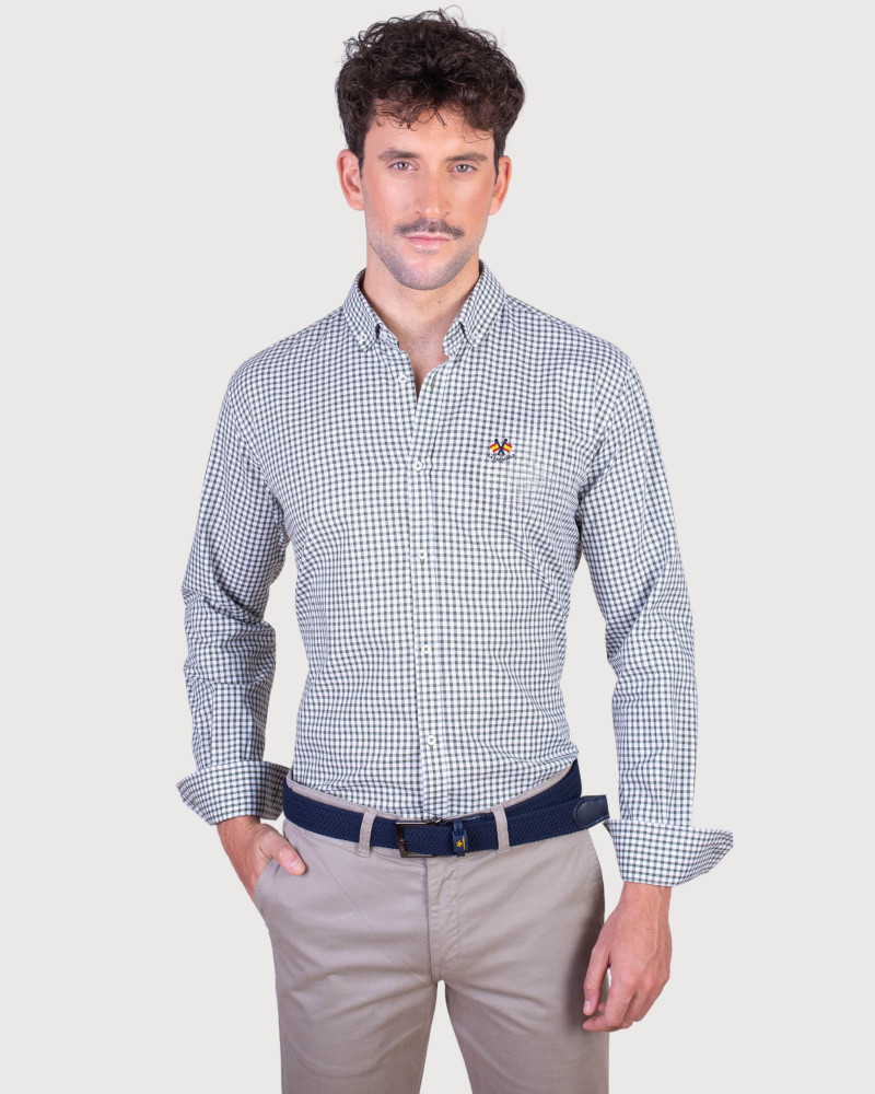 Camisa algodón-lino rayas con cuello botón | Camisería La Española