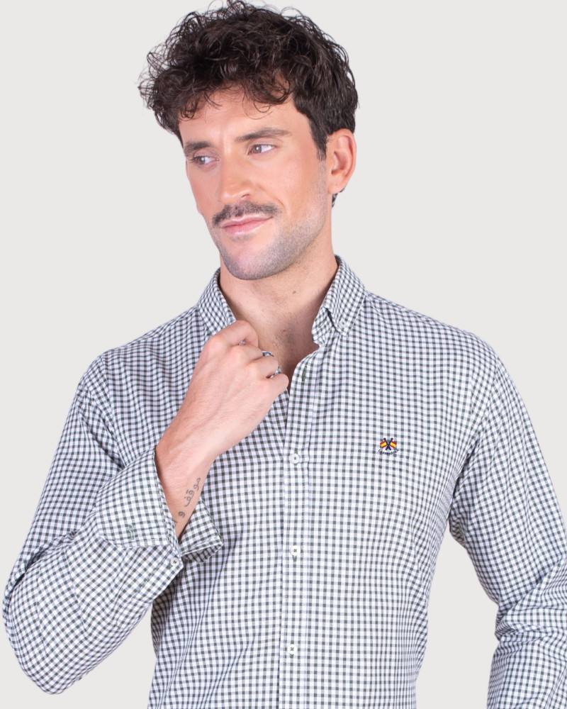 Camisa algodón-lino rayas con cuello botón | Camisería La Española