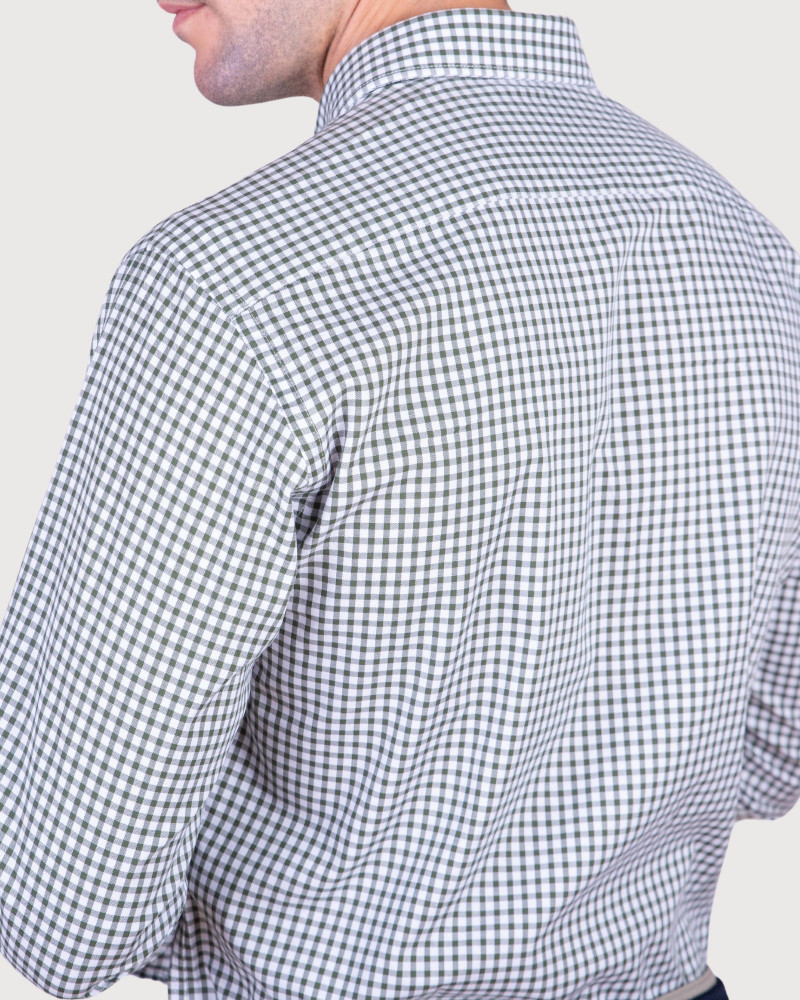 Camisa algodón-lino rayas con cuello botón | Camisería La Española