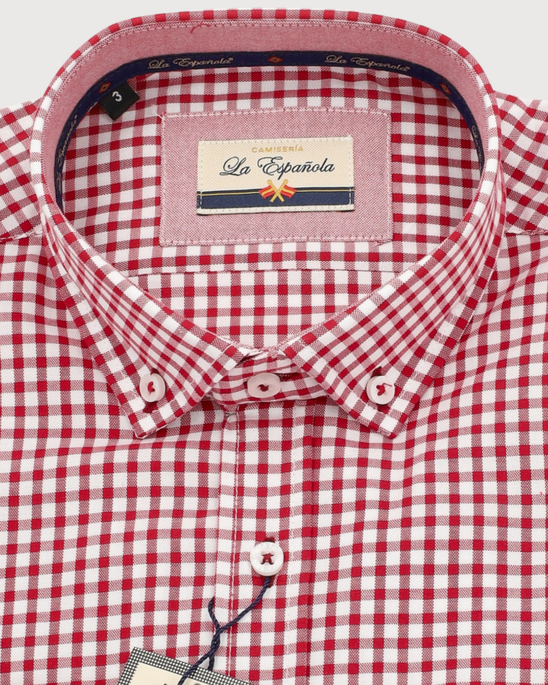 Camisa algodón-lino rayas con cuello botón | Camisería La Española
