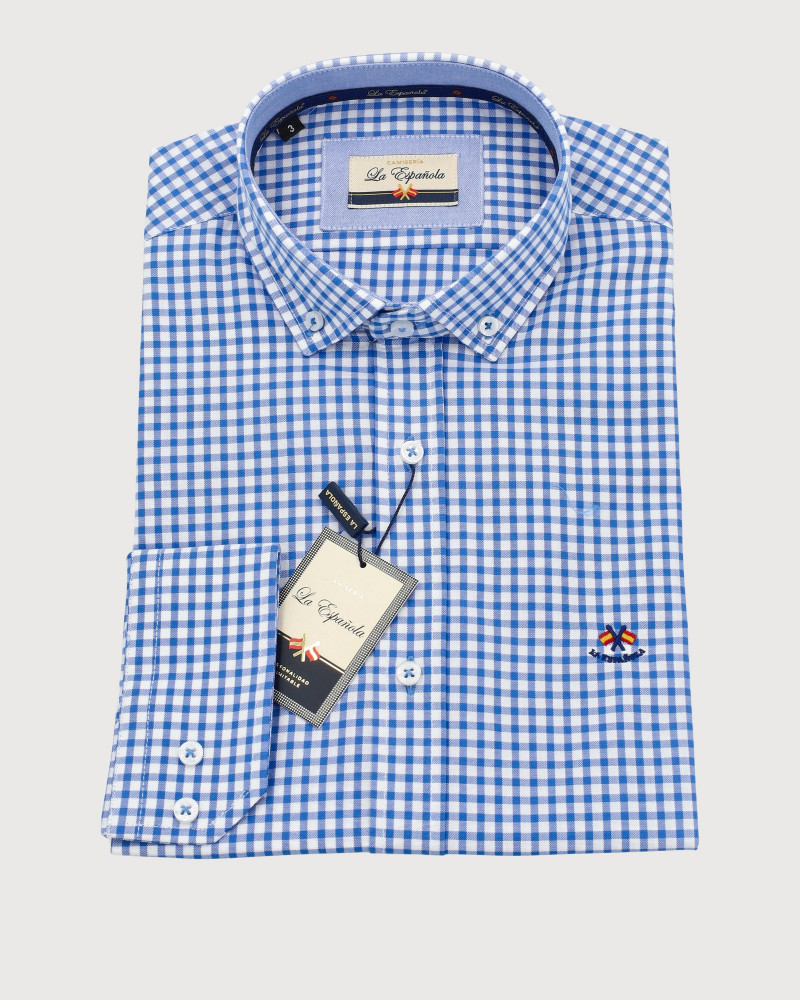Camisa algodón-lino rayas con cuello botón | Camisería La Española