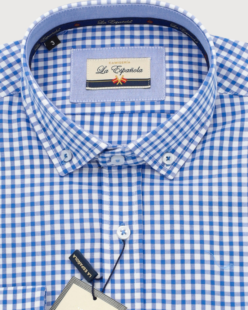 Camisa algodón-lino rayas con cuello botón | Camisería La Española