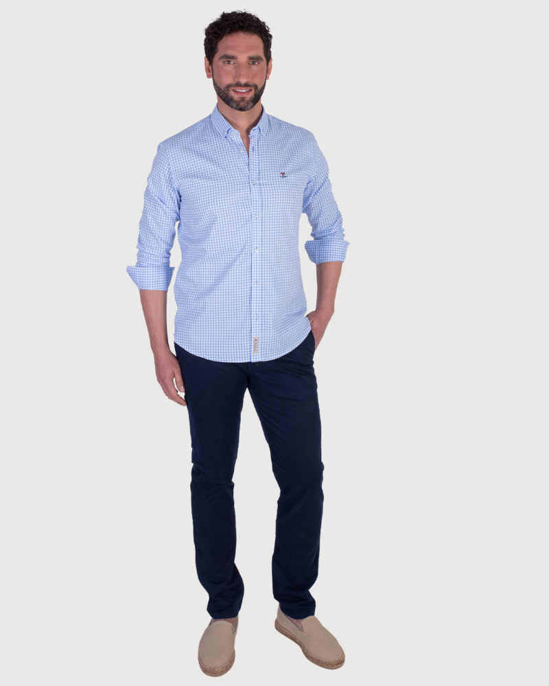 Camisa algodón-lino rayas con cuello botón | Camisería La Española