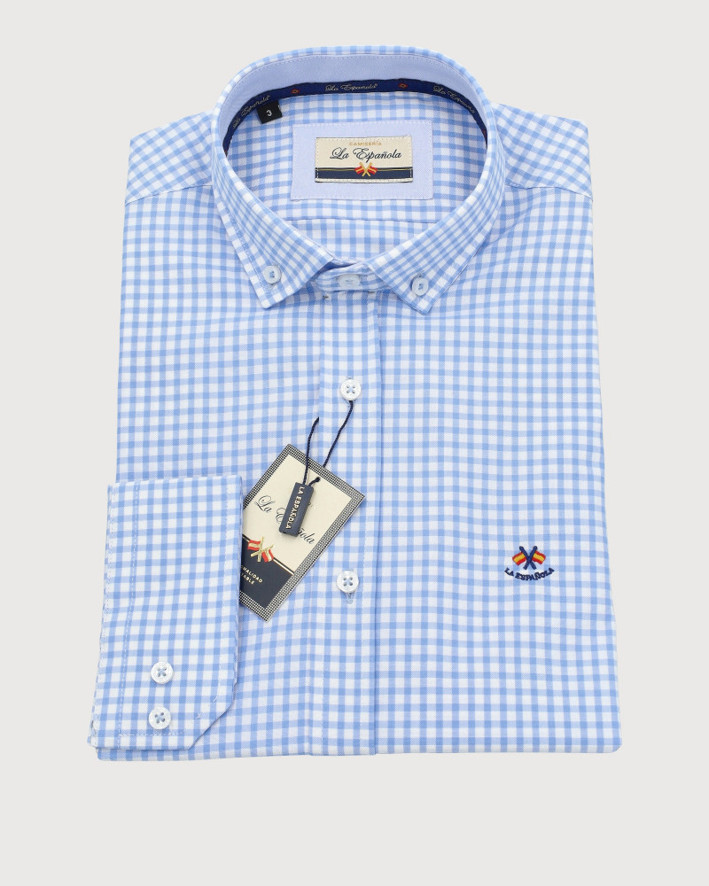 Camisa algodón-lino rayas con cuello botón | Camisería La Española
