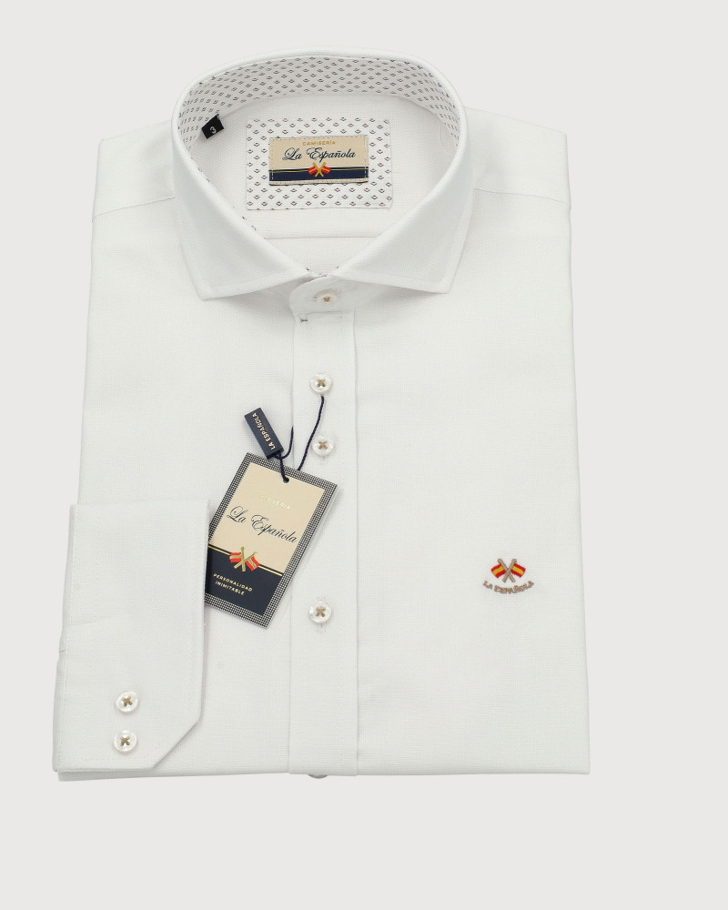 Camisa algodón-lino rayas con cuello botón | Camisería La Española