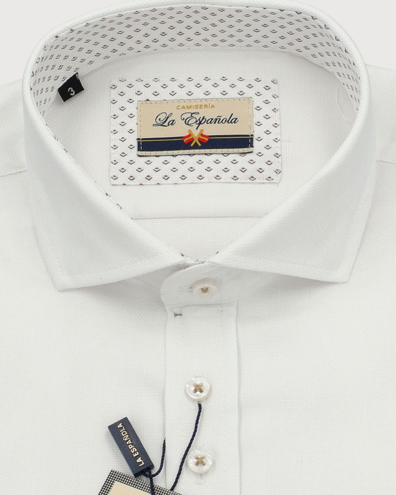Camisa algodón-lino rayas con cuello botón | Camisería La Española