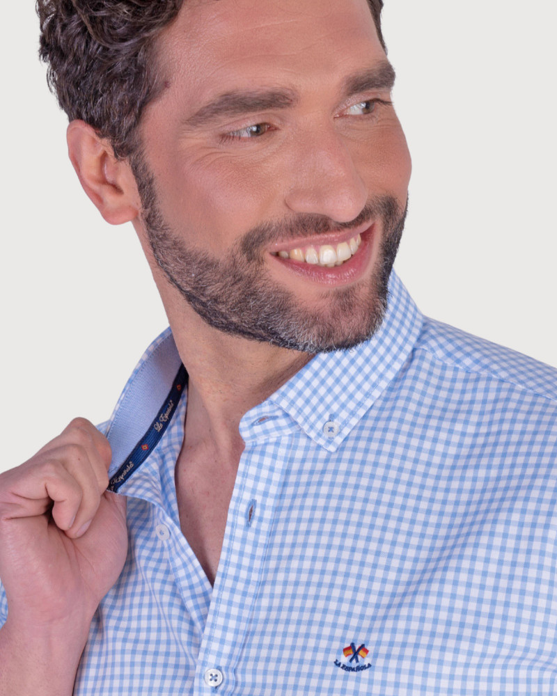 Camisa algodón-lino rayas con cuello botón | Camisería La Española