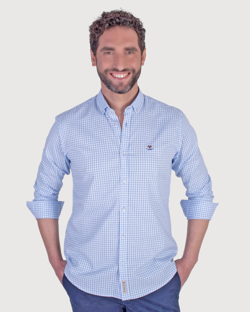 Camisa algodón-lino rayas con cuello botón | Camisería La Española