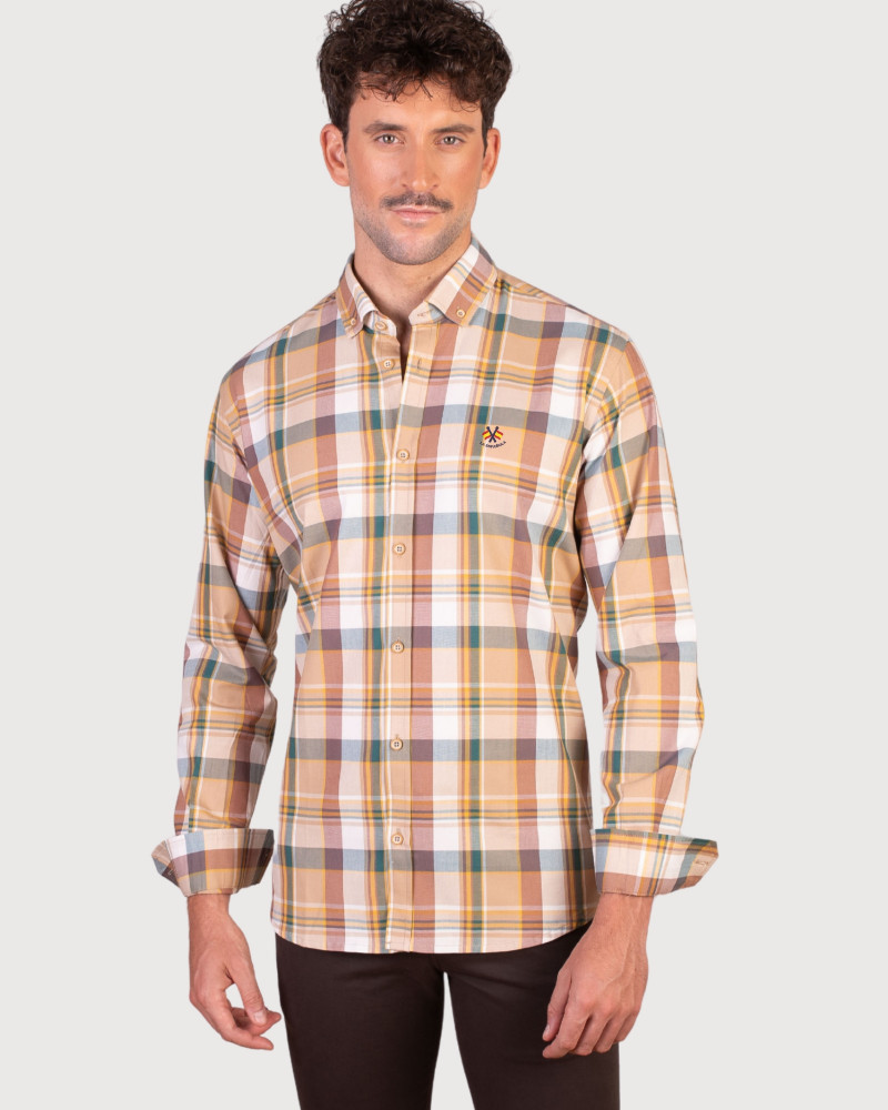 Camisa algodón-lino rayas con cuello botón | Camisería La Española