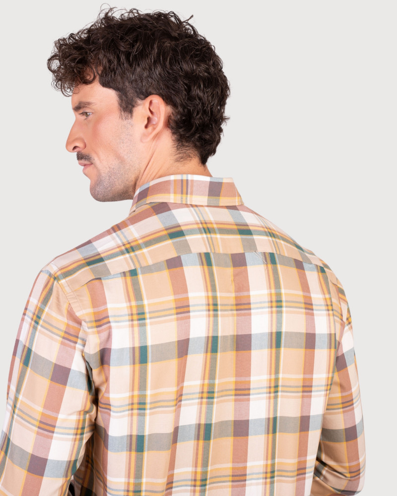 Camisa algodón-lino rayas con cuello botón | Camisería La Española
