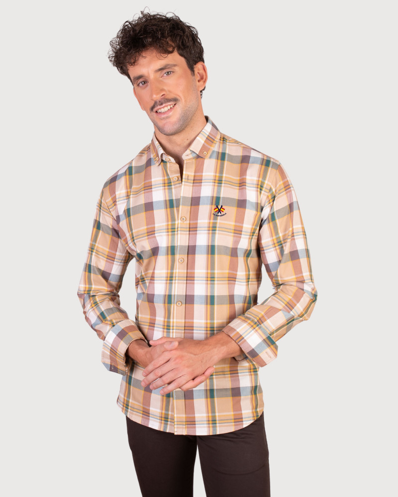 Camisa algodón-lino rayas con cuello botón | Camisería La Española