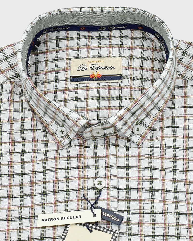 Camisa regular micro-cuadro con bolsillo | Camisería La Española