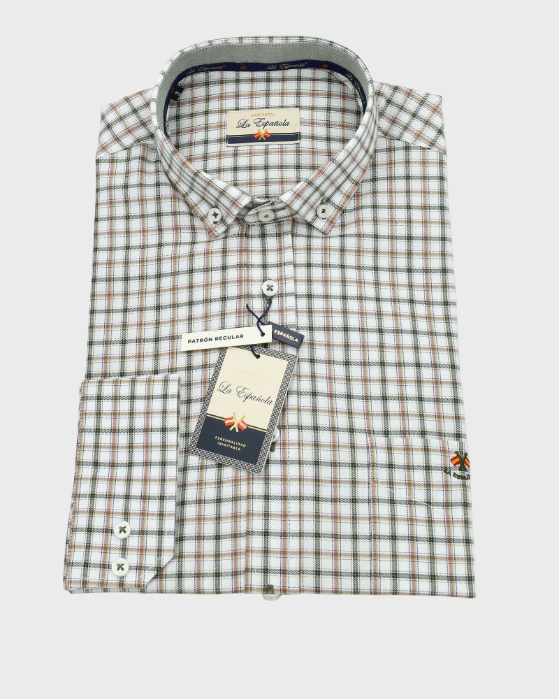 Camisa regular micro-cuadro con bolsillo | Camisería La Española