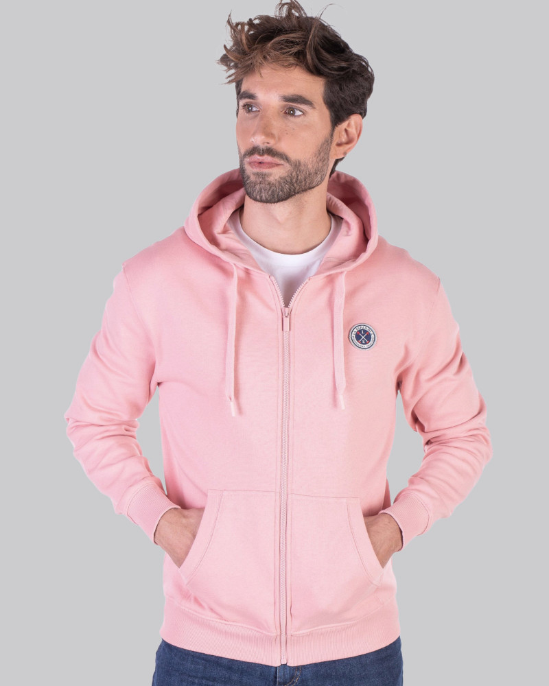 Sudadera capucha cremallera rosa con logo bordado | La Española