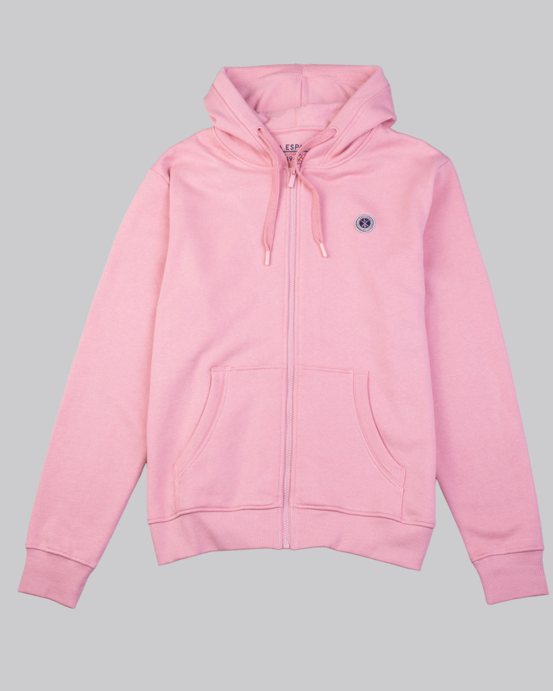 Sudadera capucha cremallera rosa con logo bordado | La Española