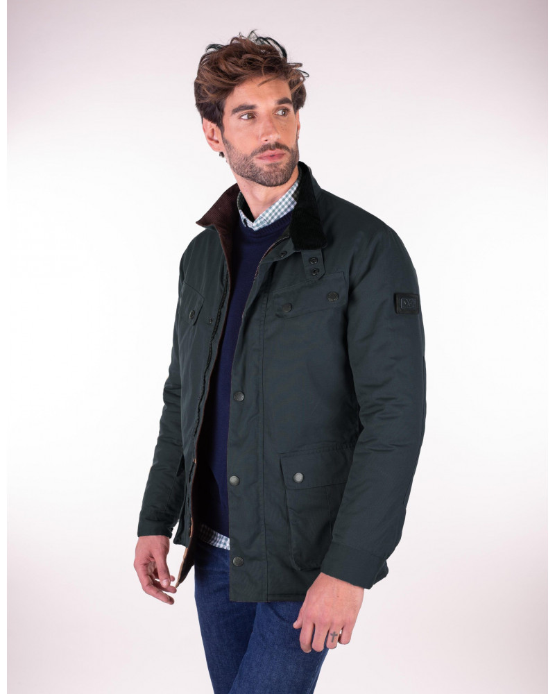 Chaquetón encerado multi bolsillo verde oscuro