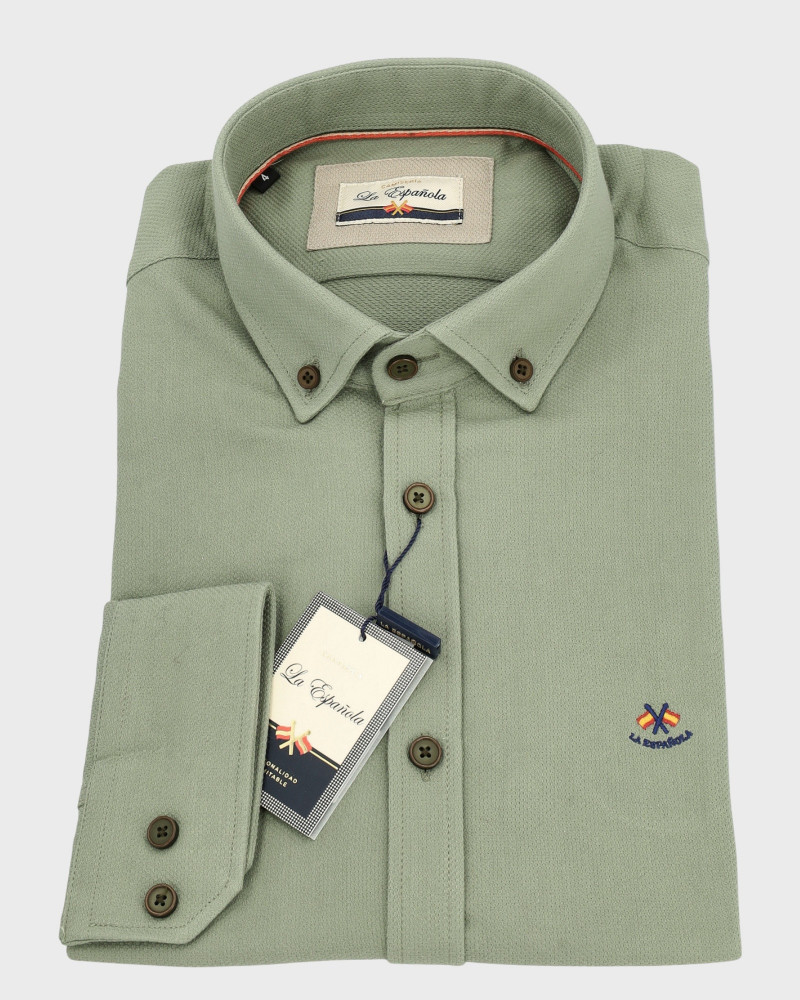 Camisa algodón-lino rayas con cuello botón | Camisería La Española