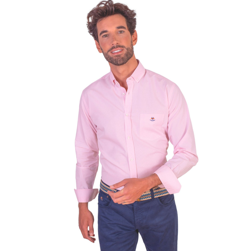 Camisa regular micro-cuadro con bolsillo | Camisería La Española