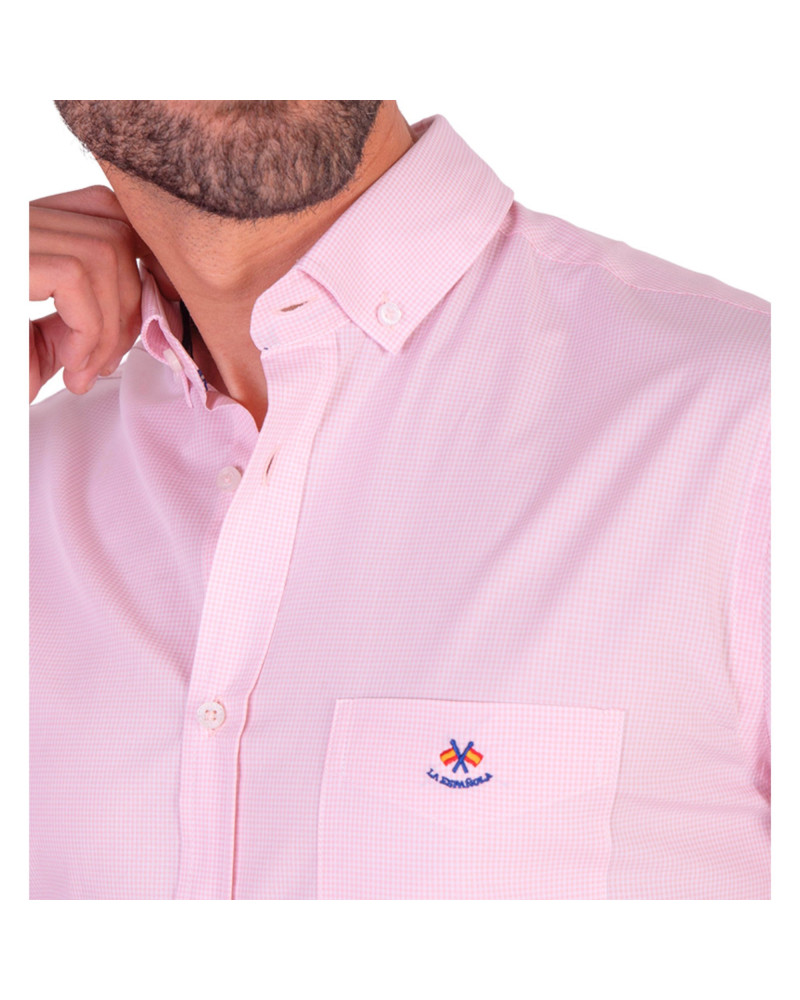 Camisa regular micro-cuadro con bolsillo | Camisería La Española