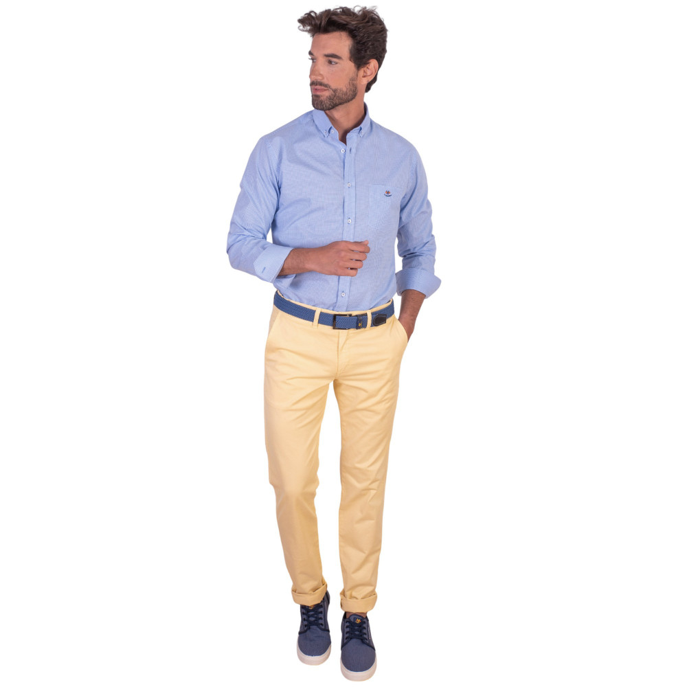 copy of Camisa regular micro-cuadro con bolsillo y cuello botón