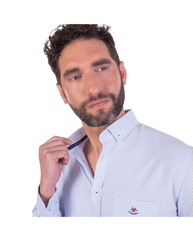 Camisa oxford estampado rayas con logo bordado | La Española