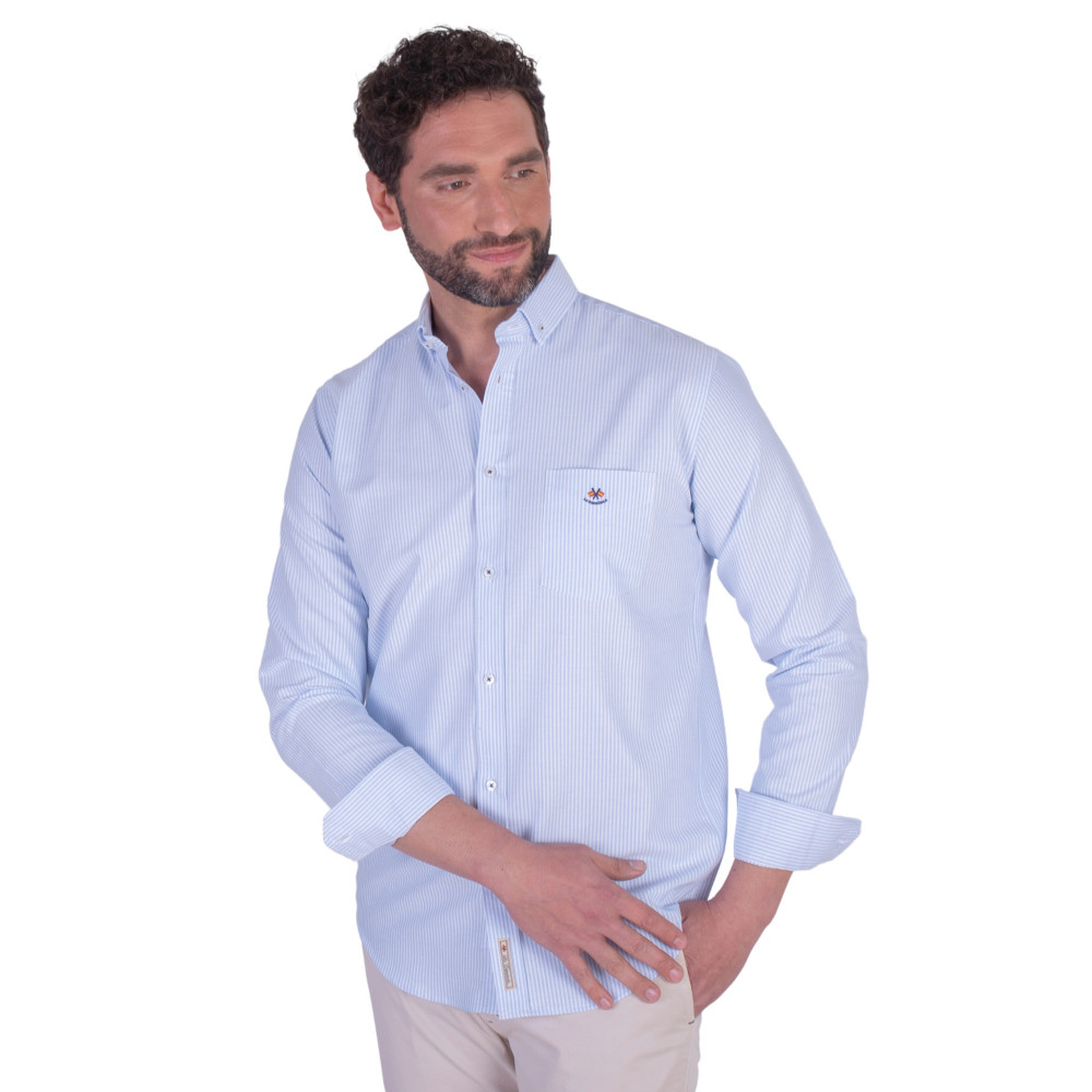 Camisa oxford estampado rayas con logo bordado | La Española