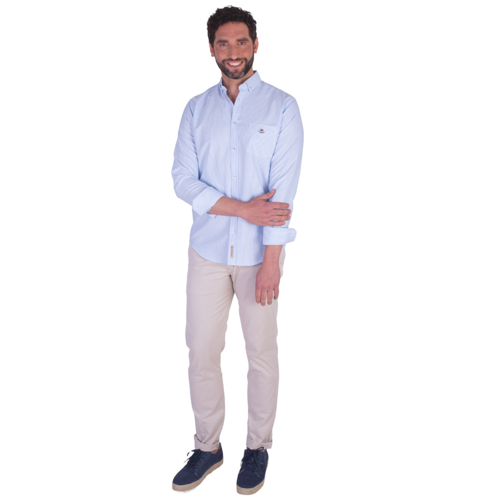 Camisa oxford estampado rayas con logo bordado | La Española