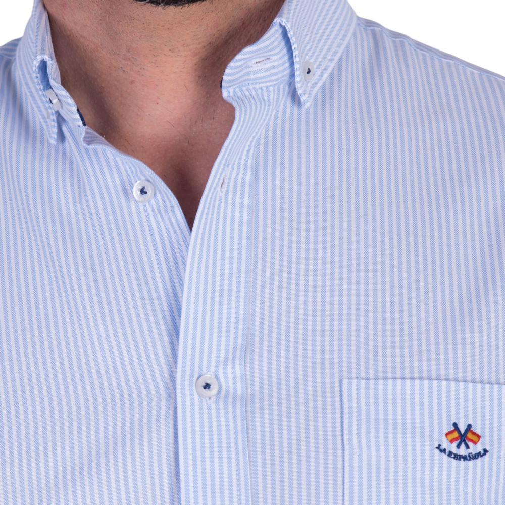 Camiseta Oxford de patrón regular con bolsillo y color Azul