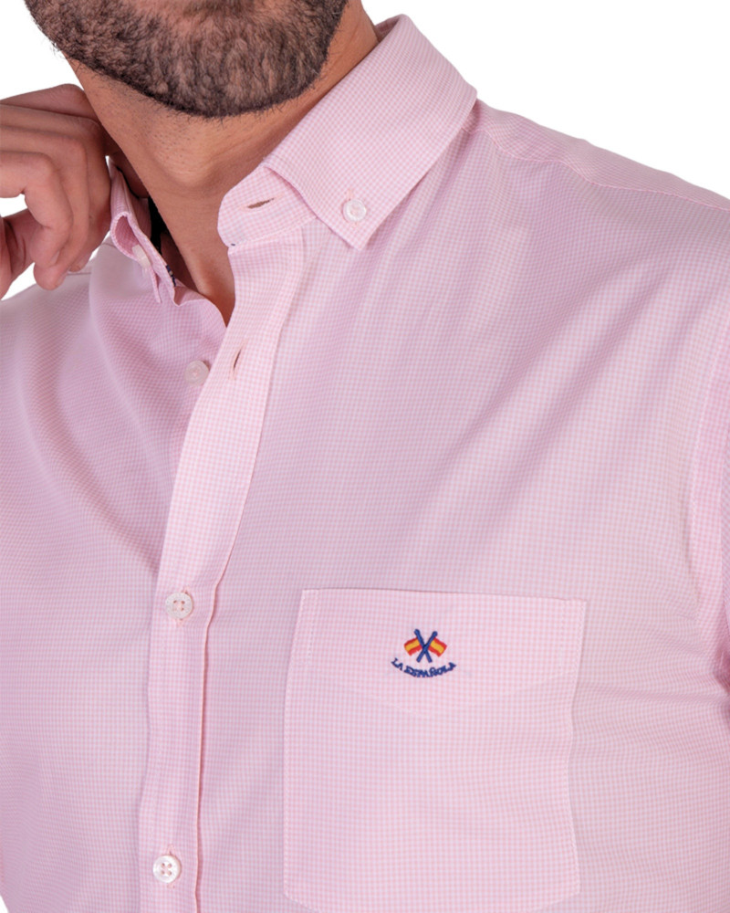 Camisa regular micro-cuadro con bolsillo | Camisería La Española