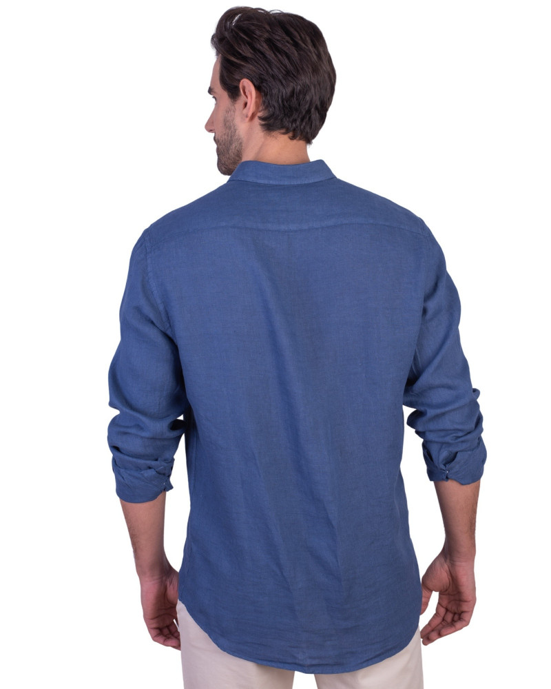 Camisa algodón-lino rayas con cuello botón | Camisería La Española