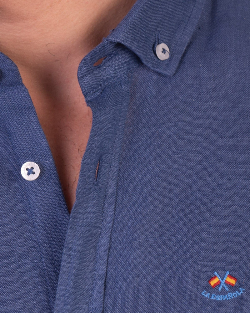 Camisa algodón-lino rayas con cuello botón | Camisería La Española