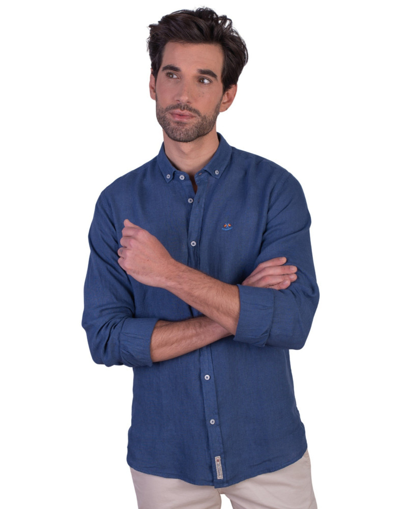 copy of copy of copy of copy of copy of Camisa algodón-lino rayas con cuello botón