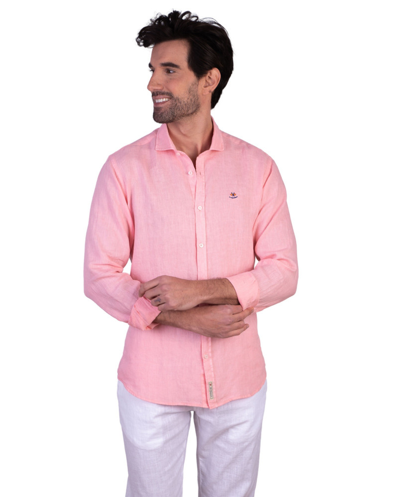 Camisa algodón-lino rayas con cuello botón | Camisería La Española