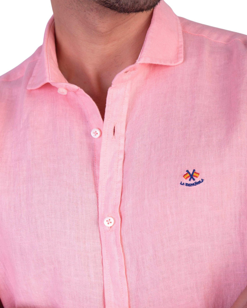 Camisa algodón-lino rayas con cuello botón | Camisería La Española