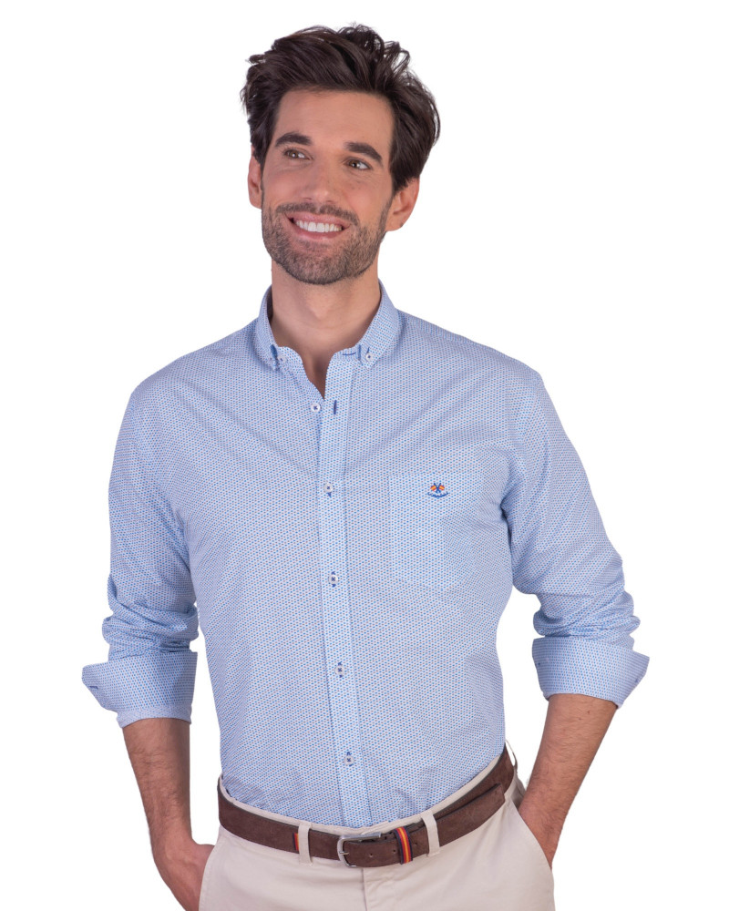 Camisa algodón-lino rayas con cuello botón | Camisería La Española
