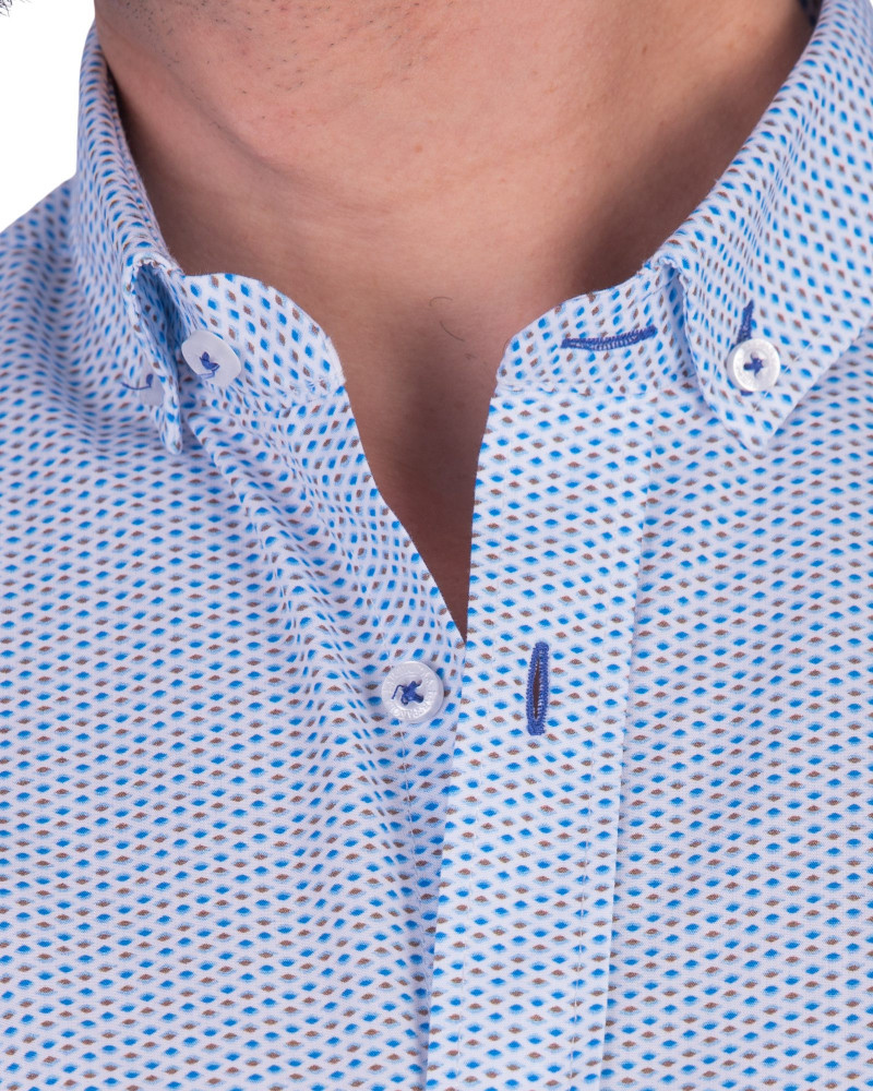 Camisa algodón-lino rayas con cuello botón | Camisería La Española