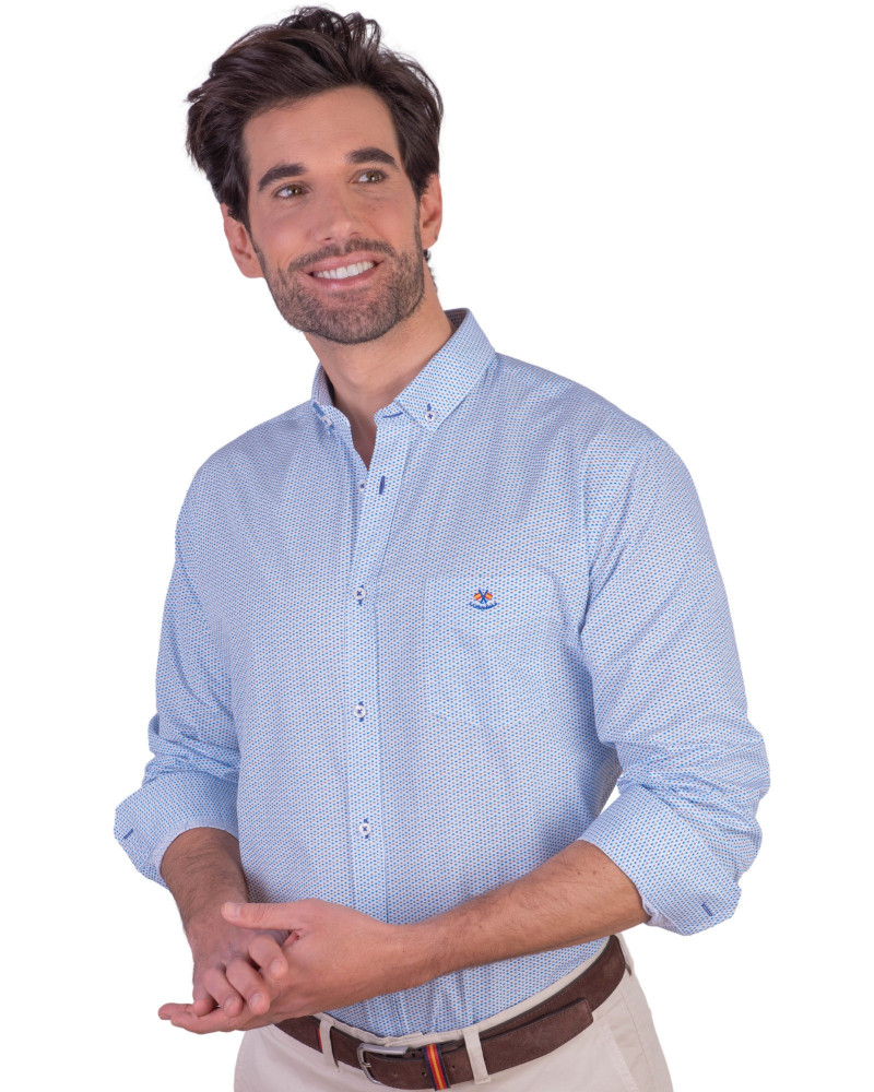 Camisa algodón-lino rayas con cuello botón | Camisería La Española