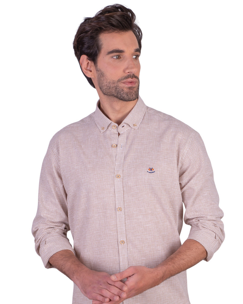 Camisa algodón-lino rayas con cuello botón | Camisería La Española