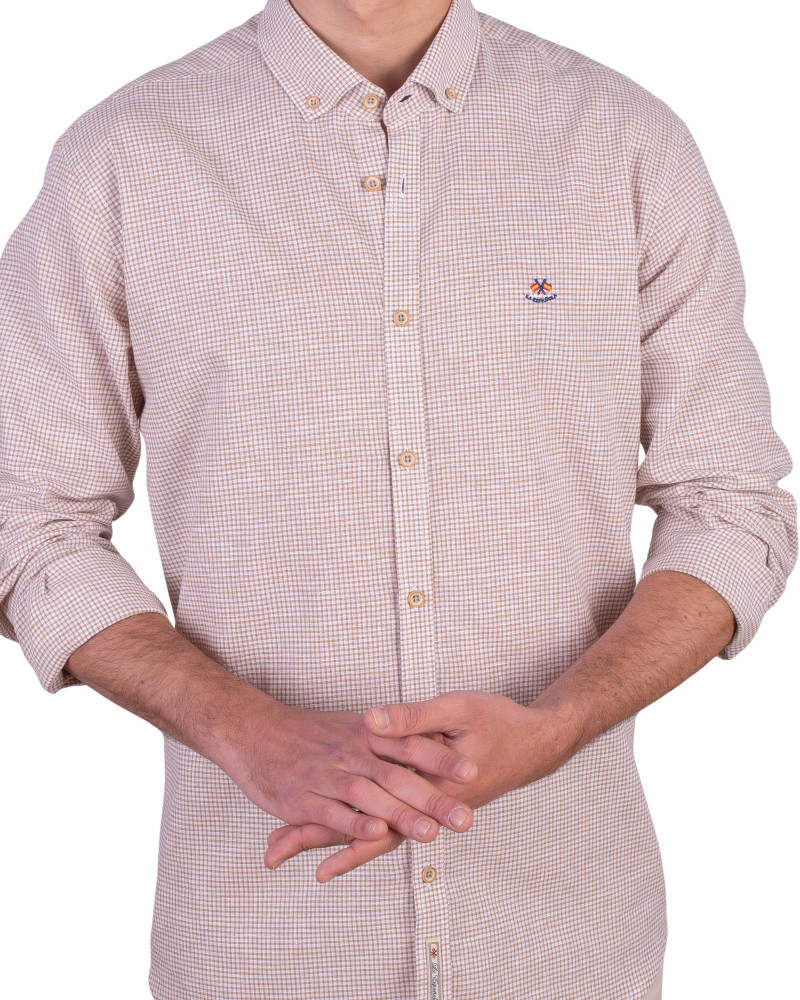 Camisa algodón-lino rayas con cuello botón | Camisería La Española