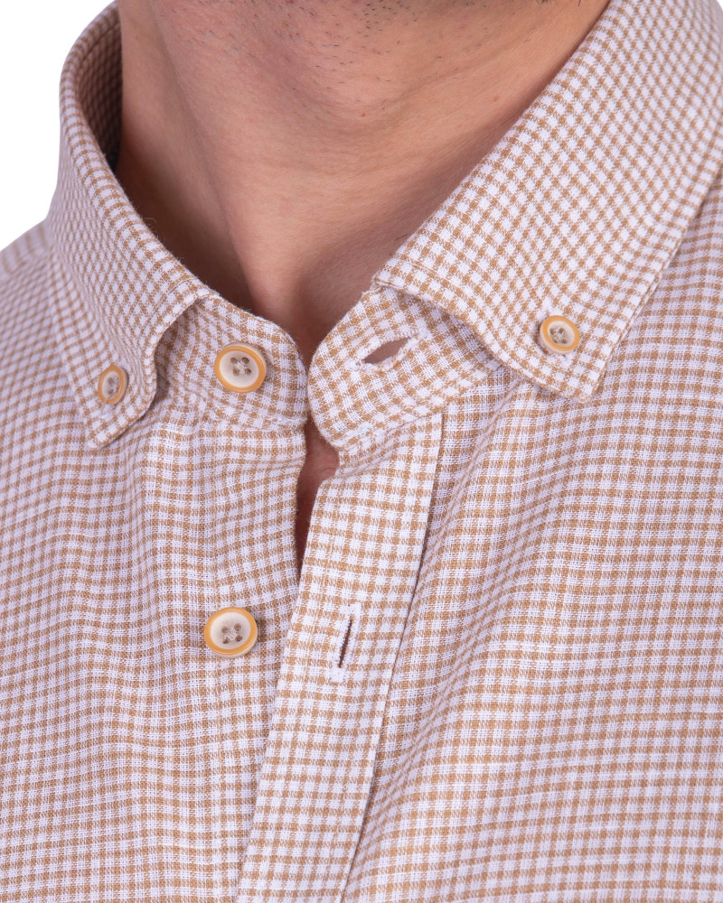 Camisa algodón-lino rayas con cuello botón | Camisería La Española
