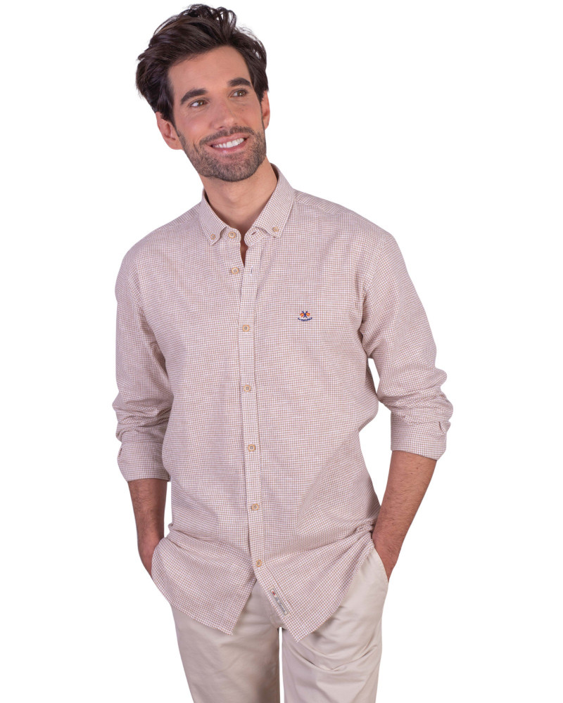 Camisa algodón-lino rayas con cuello botón | Camisería La Española