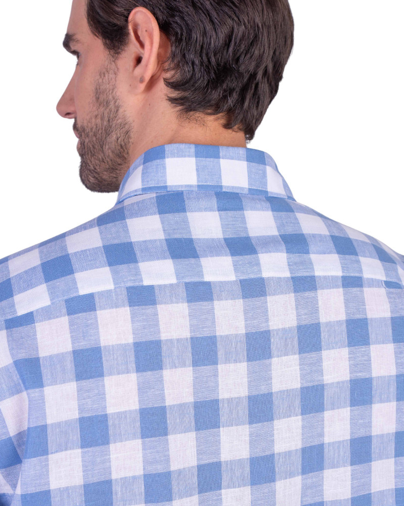 Camisa algodón-lino rayas con cuello botón | Camisería La Española