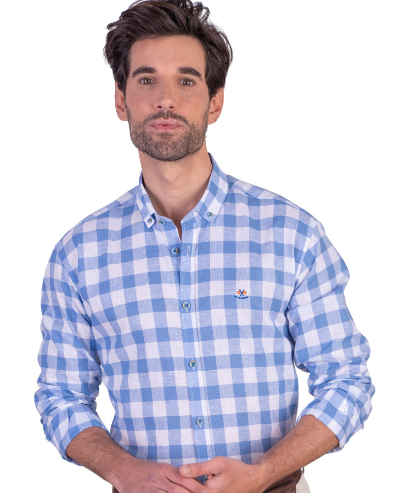 Camisa algodón-lino rayas con cuello botón | Camisería La Española