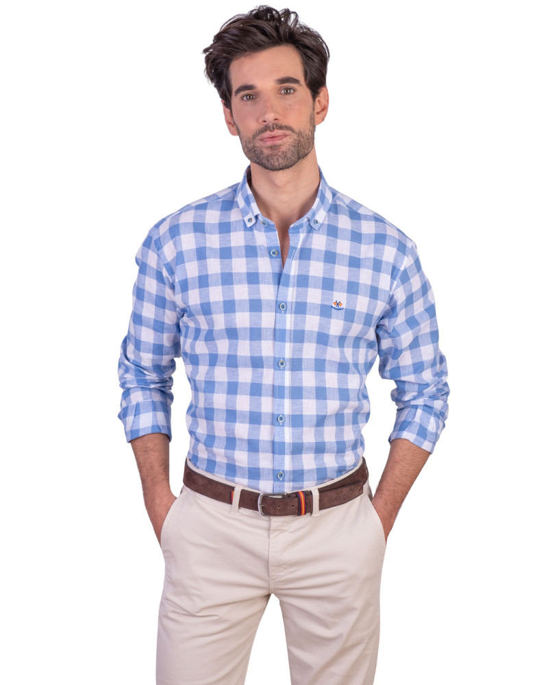 copy of copy of copy of copy of copy of copy of copy of copy of copy of Camisa algodón-lino rayas con cuello botón